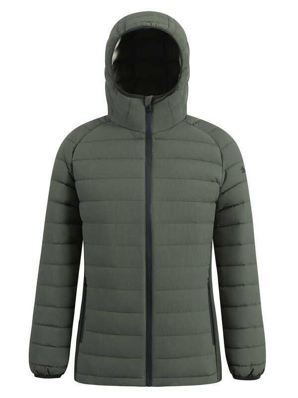 Куртка женская гибридная стёганая с капюшоном с графеновой подкладкой цвета хаки 9622_1Kh