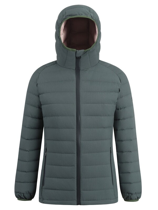 Куртка женская стёганая с капюшоном с графеновой подкладкой цвета хаки 9624_1Kh