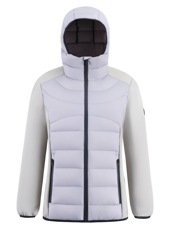 Куртка женская гибридная стёганая с капюшоном с графеновой подкладкой серого цвета 9626_1Sr