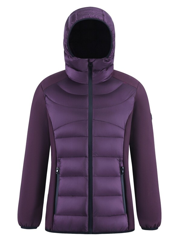 Куртка женская гибридная стёганая с капюшоном с графеновой подкладкой темно-фиолетового цвета 9626_1