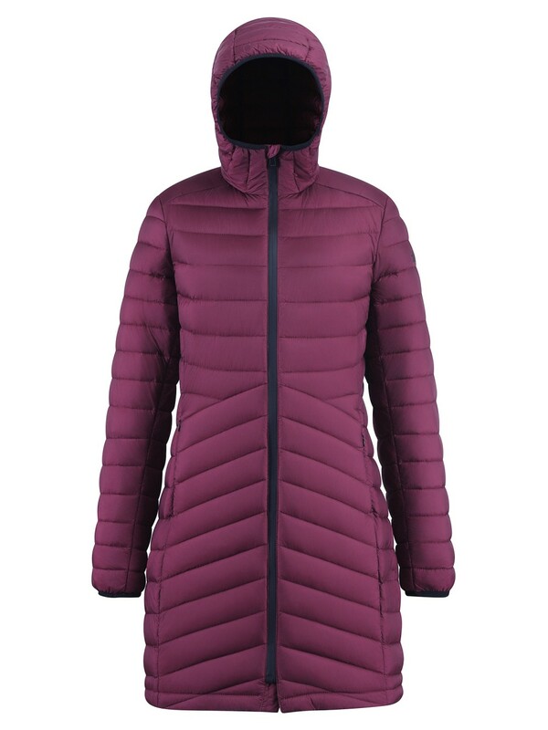 Куртка женская удлинённая стёганая с капюшоном и графеновой подкладкой бордового цвета 9628_1Bo