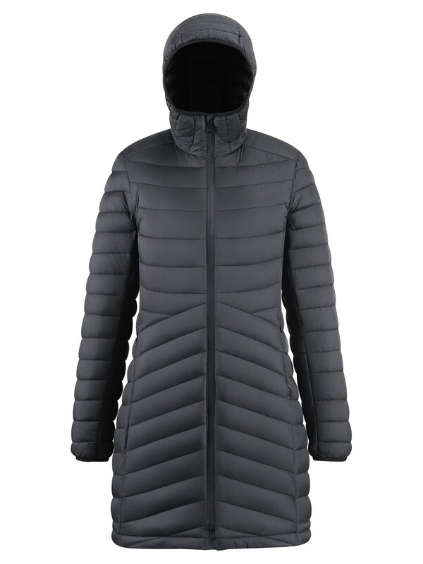 Куртка женская удлинённая стёганая с капюшоном и графеновой подкладкой черного цвета 9628_1Ch