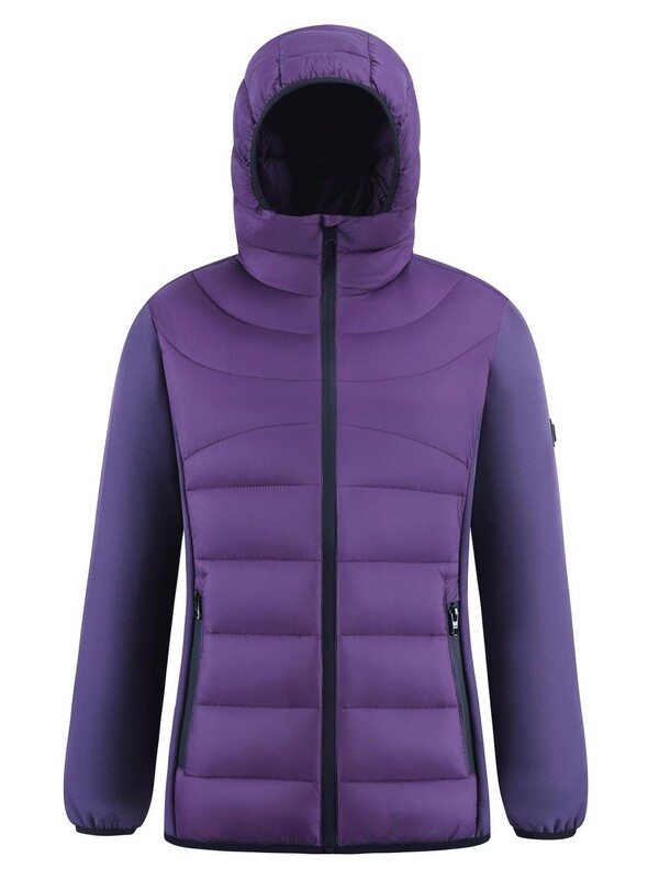 Куртка женская гибридная стёганая с капюшоном с графеновой подкладкой фиолетового цвета 9630_1F