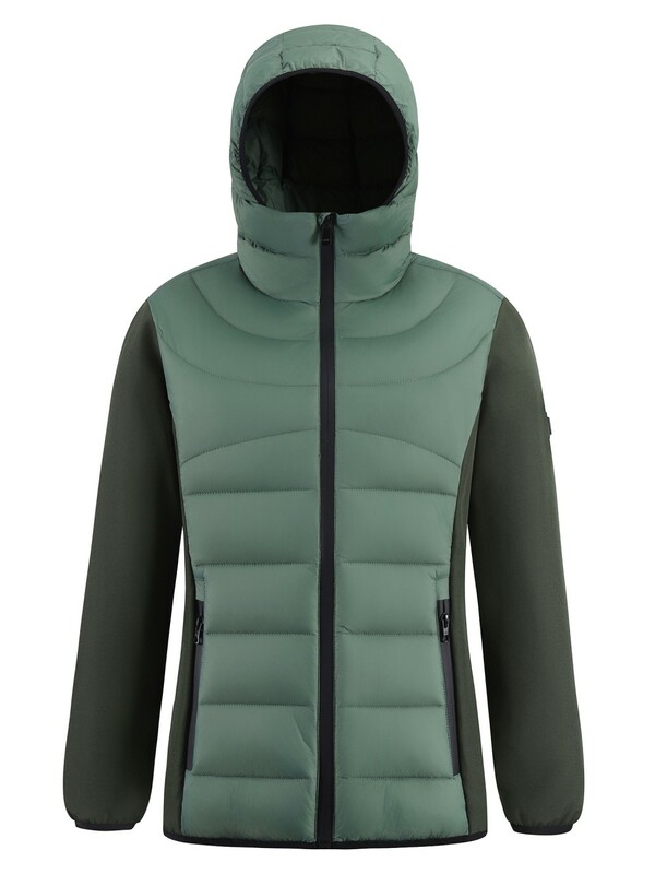 Куртка женская гибридная стёганая с капюшоном с графеновой подкладкой цвета хаки 9630_1Kh
