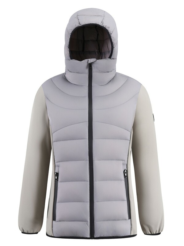 Куртка женская гибридная стёганая с капюшоном с графеновой подкладкой серого цвета 9630_1Sr