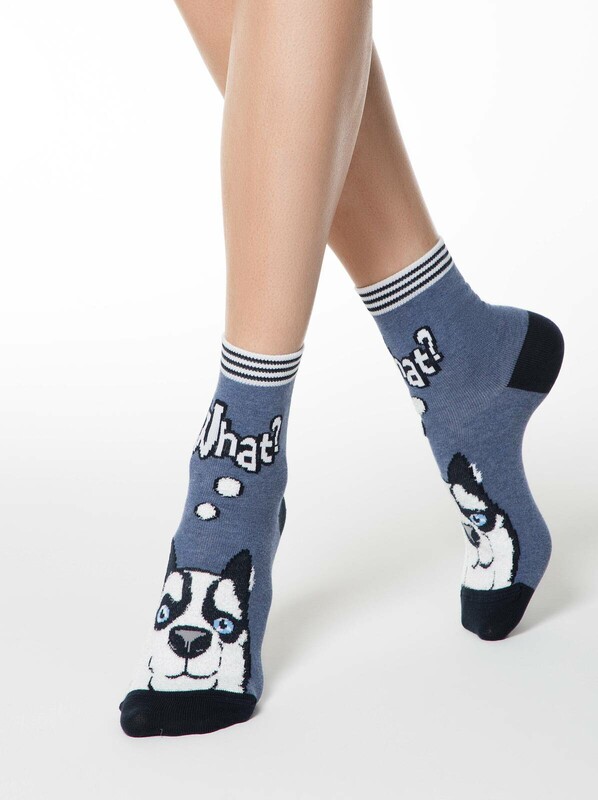 Носки женские CONTE Хлопковые носки HAPPY с пушистым рисунком "Хаски"