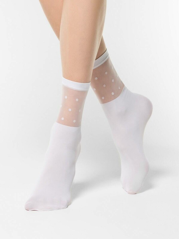 Полиамидные CONTE FANTASY Удлиненные носки с прозрачным верхом в горошек