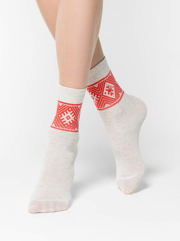 Носки женские CONTE Носки с принтом FANTASY из смесовой пряжи с хлопком и льном, 20С-107СП бежевый 2