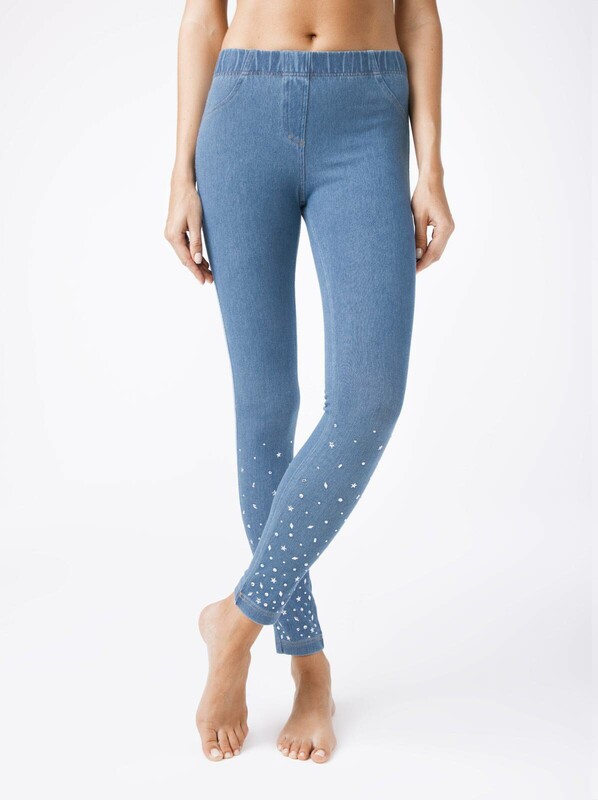 Трикотажные CONTE ALANY NEW Ультрамодные джеггинсы с россыпью из стразов